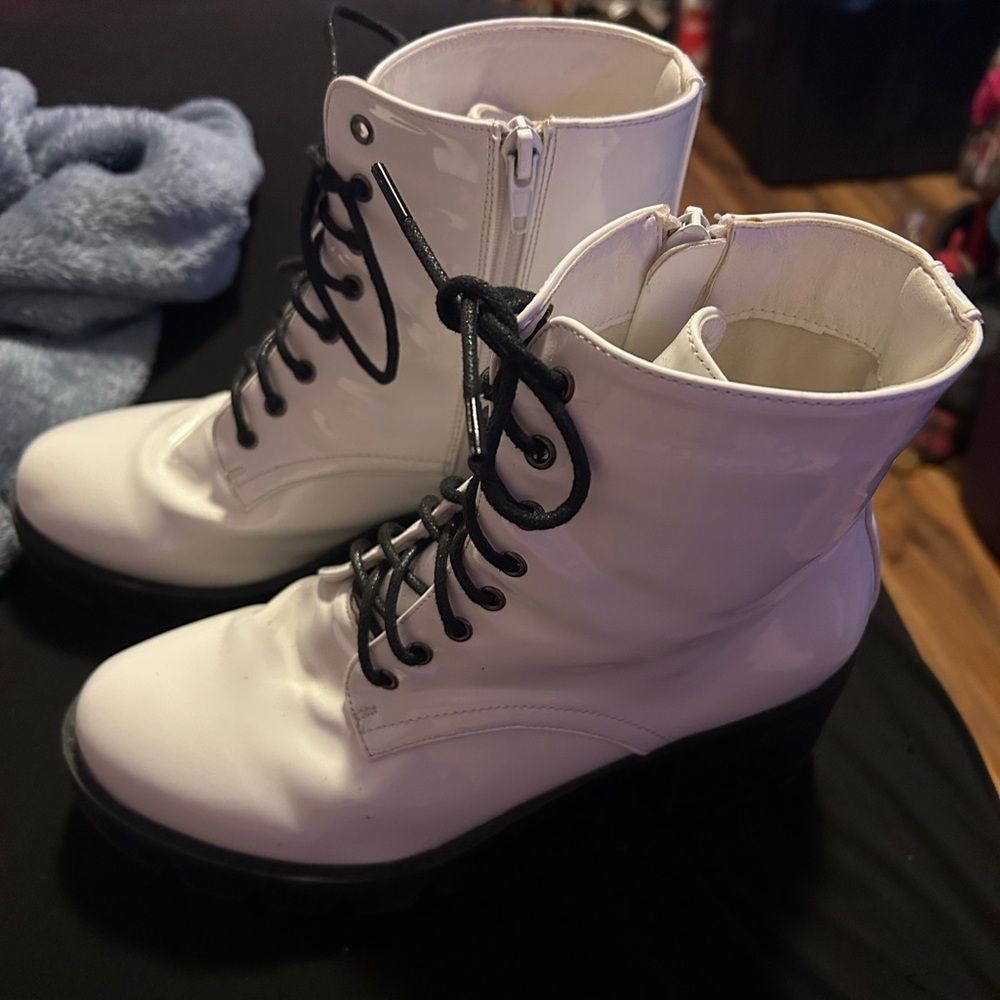 Allegra K White Lace-Up Boots